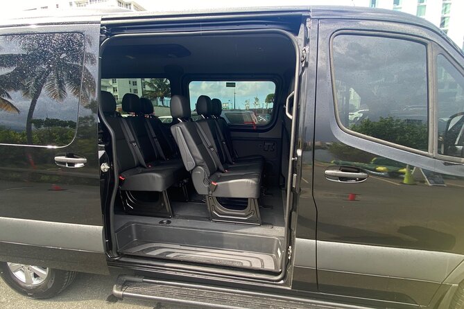 Puerto Rico Island Wide Private Transfers, 11Pax Lux Sprinter Van - Inside the Mercedes Sprinter: comfort, leather seats, and real luggage space
