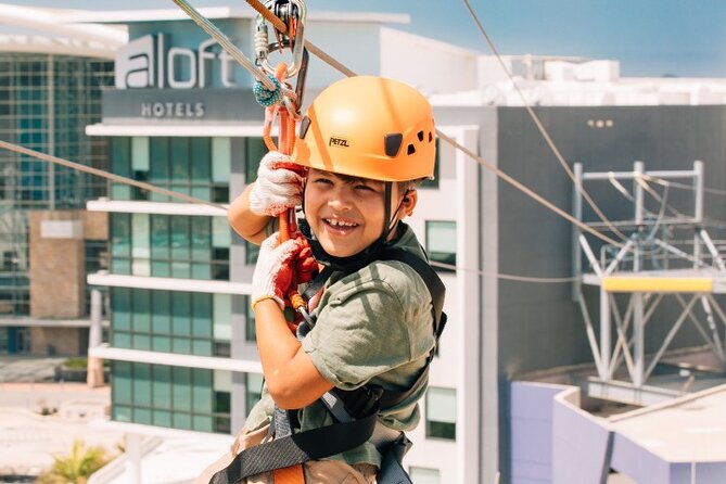 Zipline Sky Bull in Urban Environment in Toroverde urban park San Juan - The Sky Ride Through the T-Mobile District Lights