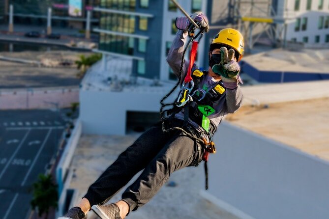 Zipline Sky Bull in Urban Environment in Toroverde urban park San Juan - Safety Setup: Helmet and Harness, Plus the Safe Roller Promise
